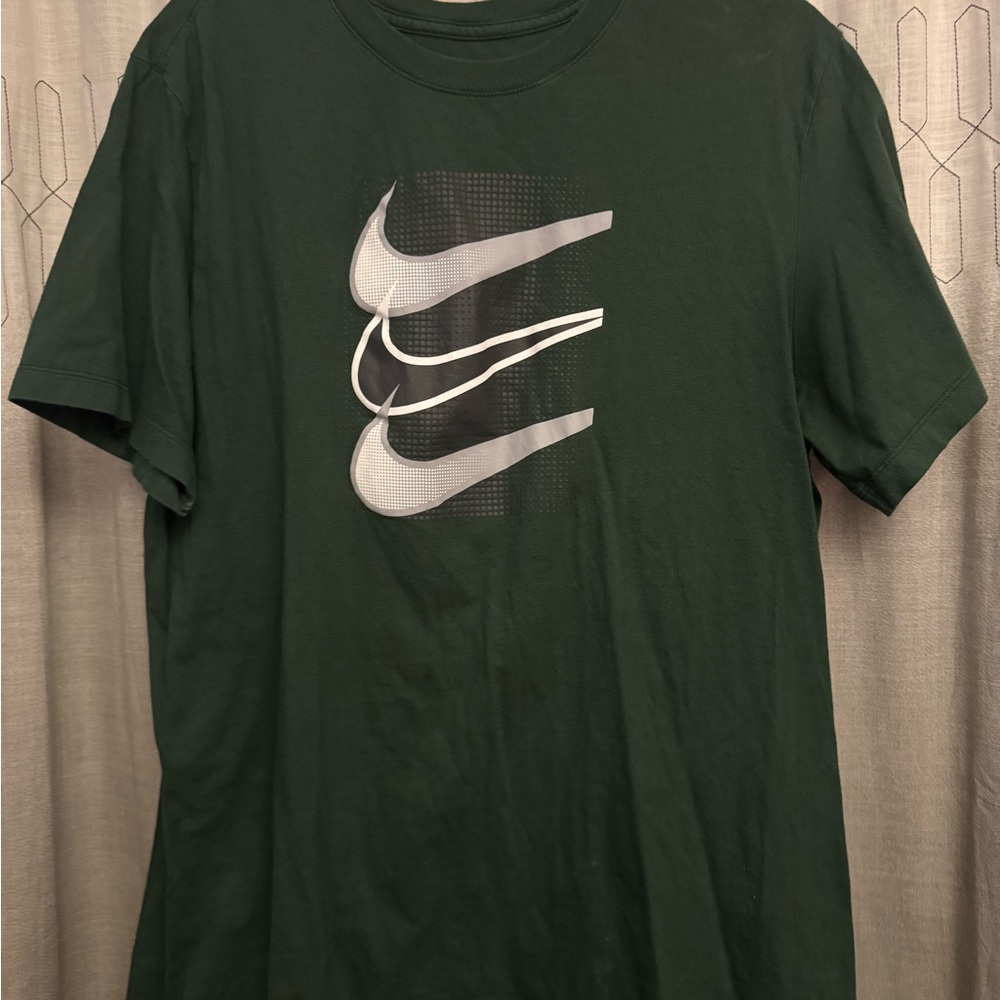 Nike Men's Dark Green With White Check Logo On Tee
